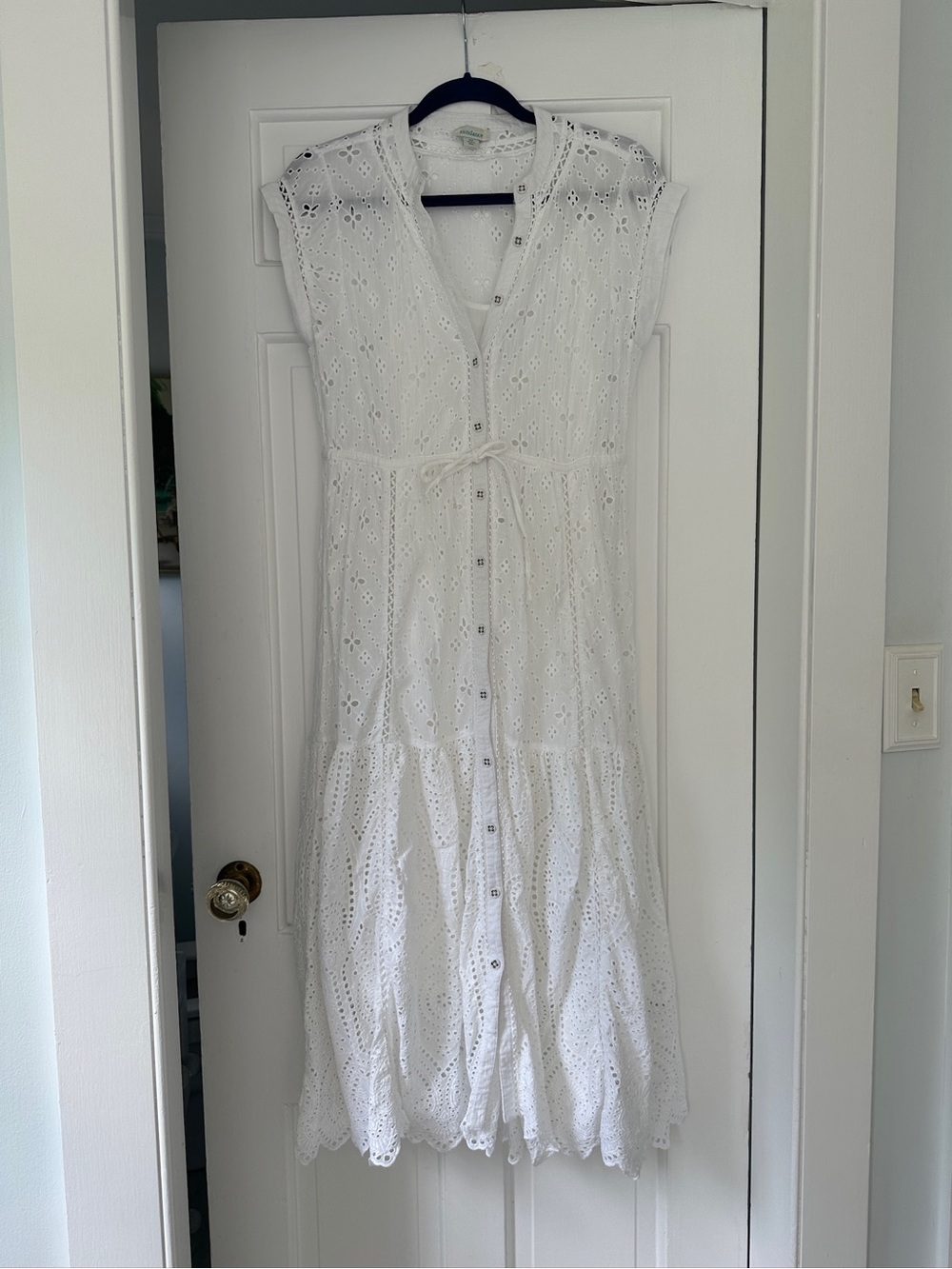 Sundance Catalog Brea White Eyelet Midi Short Sleeve Dress with Slip in Size XS